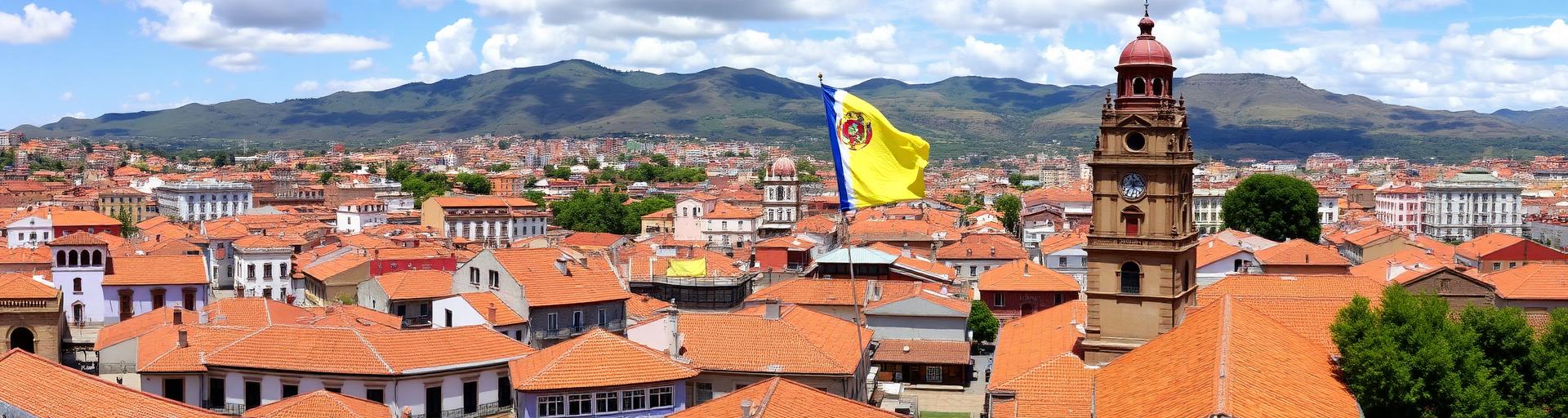 Quito, Ecuador panoramic view with Ecuadorian flag
